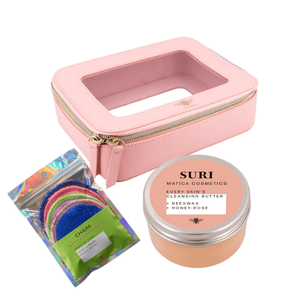  Set mit Cleansing Butter, 4 Abschminkpads & veganer Matica Beauty Bag – dein nachhaltiges Abschmink-Set für unterwegs.